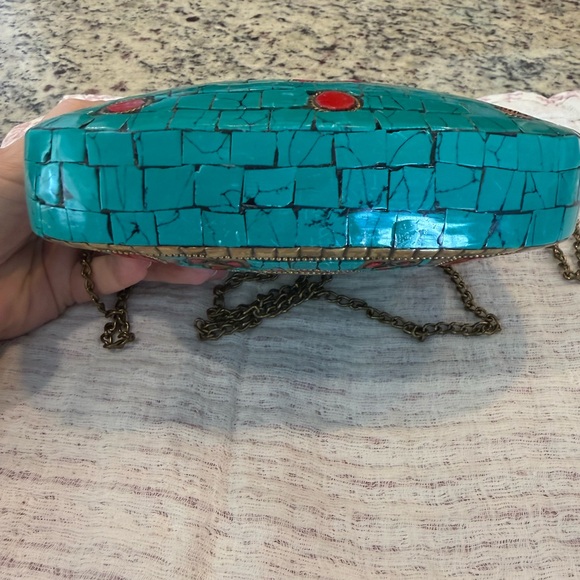 Antik Kraft Turquoise and Red Mosaic Clutch - Picture 9 of 12